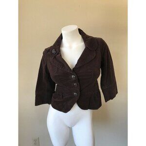 Idra Brown Cotton Velvet Ruffle Trimmed Coat